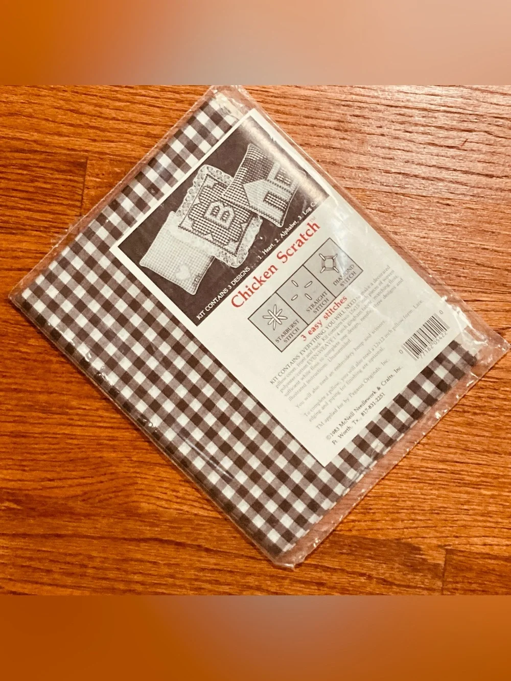 Vintage McNeill Chicken Scratch Brown Log Cabin 12”x12” Pillow Kit No. 5422